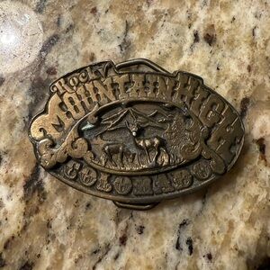 Vintage 1975 Rocky Mountain High Colorado Brass Belt Buckle